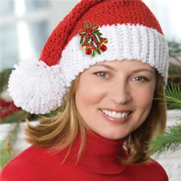 Elegant Vintage Christmas Bell Brooch – Red & Green Rhinestone Holiday Pin - Picture 2 of 7